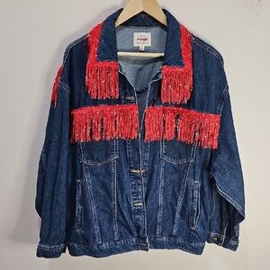 Wrangler Women's Blue Denim Jacket with Red Fringe (Customized) Arizona Wildcats